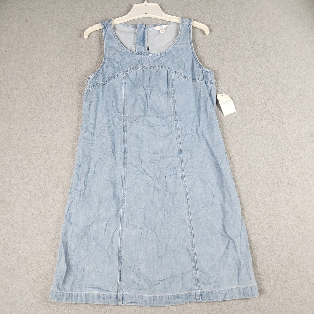 Time and Tru Denim Shift Dress Women S 4-6 Light Blue Cotton Sleeveless Back Zip